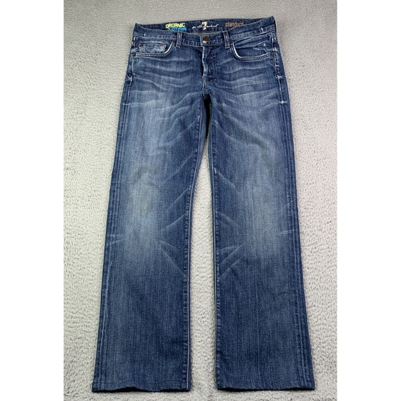 7 For All Mankind Jeans Mens 31 Blue Organic Cotton Blend Denim Straight Jeans - Picture 1 of 13